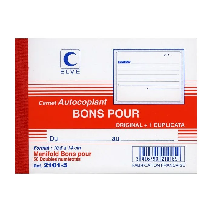 BON POUR Carnet autocopiant Dupli - 105 x 140 mm (Elve)