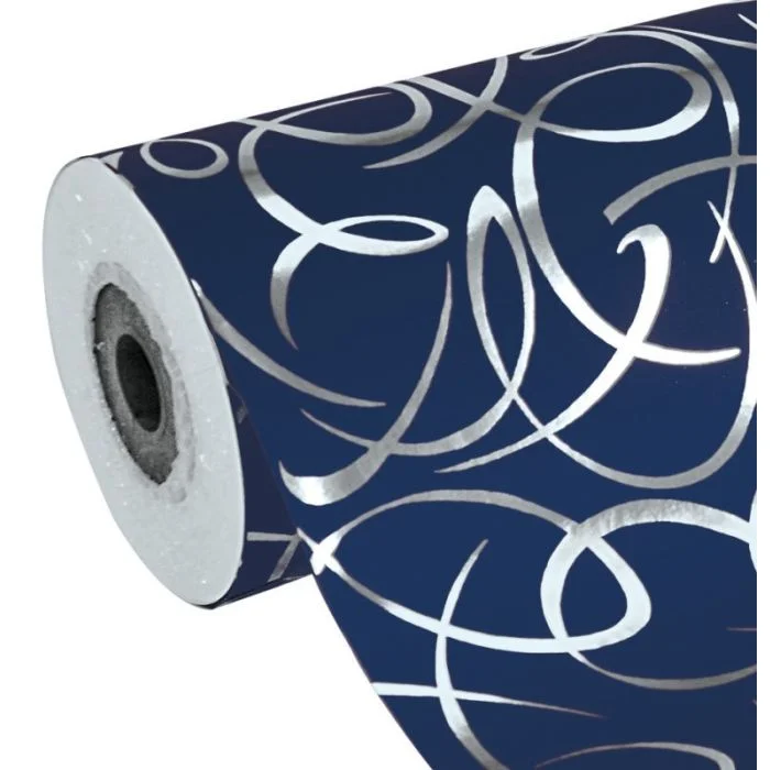 Papier Cadeau Arabesque bleu sur rouleau - 700 mm x 50 m CLAIREFONTAINE