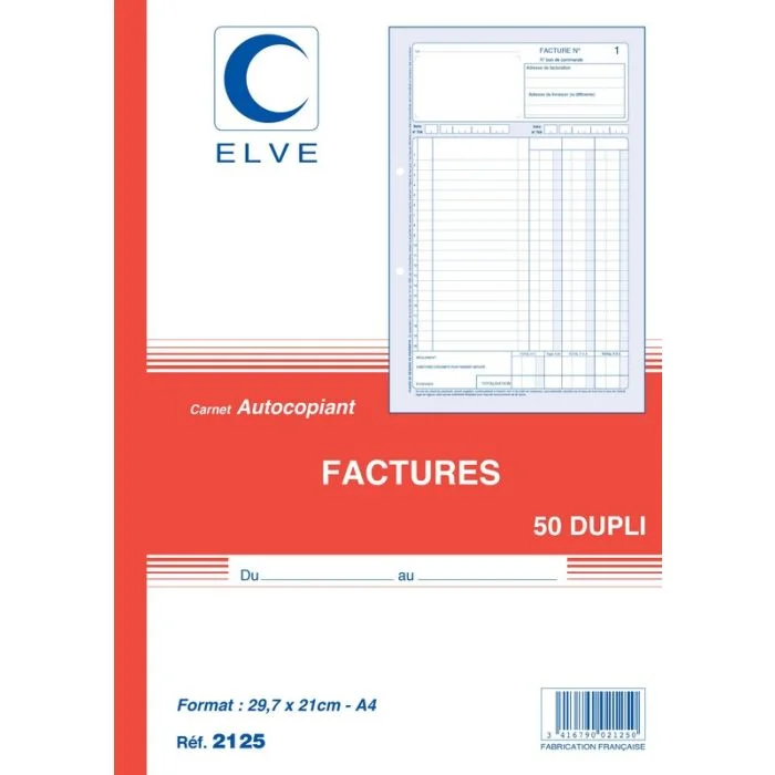 FACTURE Carnet 297 x 210 mm - Manifold A4 Autocopiant Dupli (Elve)