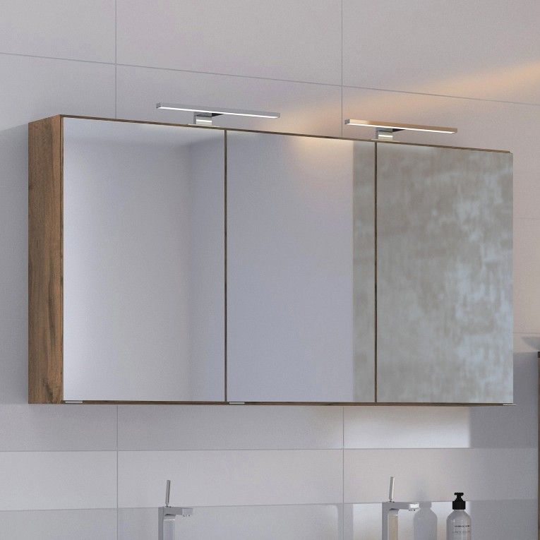 Armoire de toilette Luna avec éclairage 120cm, 3 portes - décor en chêne