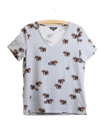 T-Shirt Col en V Snurk Femme Hippopotames