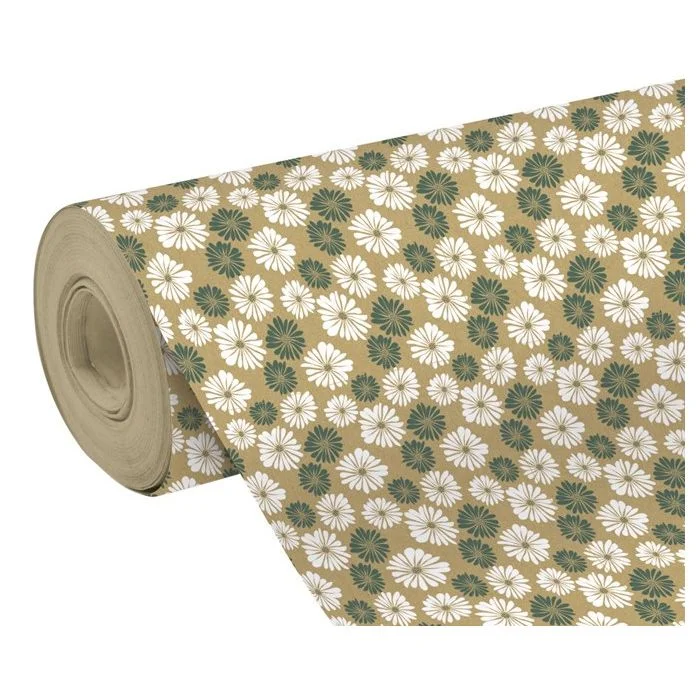 Papier Cadeau Pâquerettes sur rouleau - Marron / Blanc / Vert - 700 mm x 50 m CLAIREFONTAINE