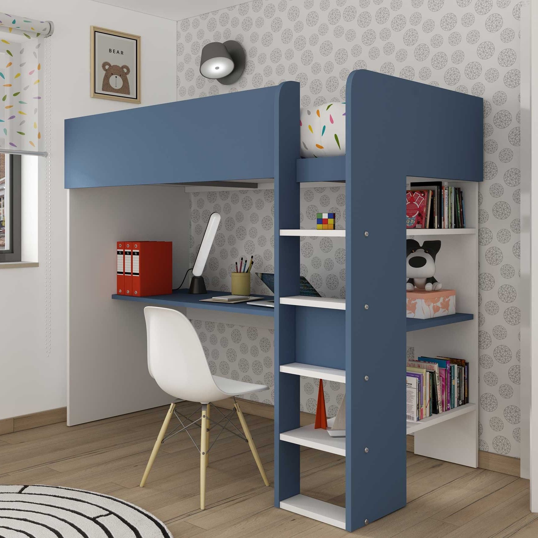Lit mezzanine Jet avec bureau 90x200cm - bleu