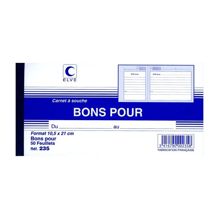 BONS POUR Carnet à souche - 105 x 210 mm (Elve)