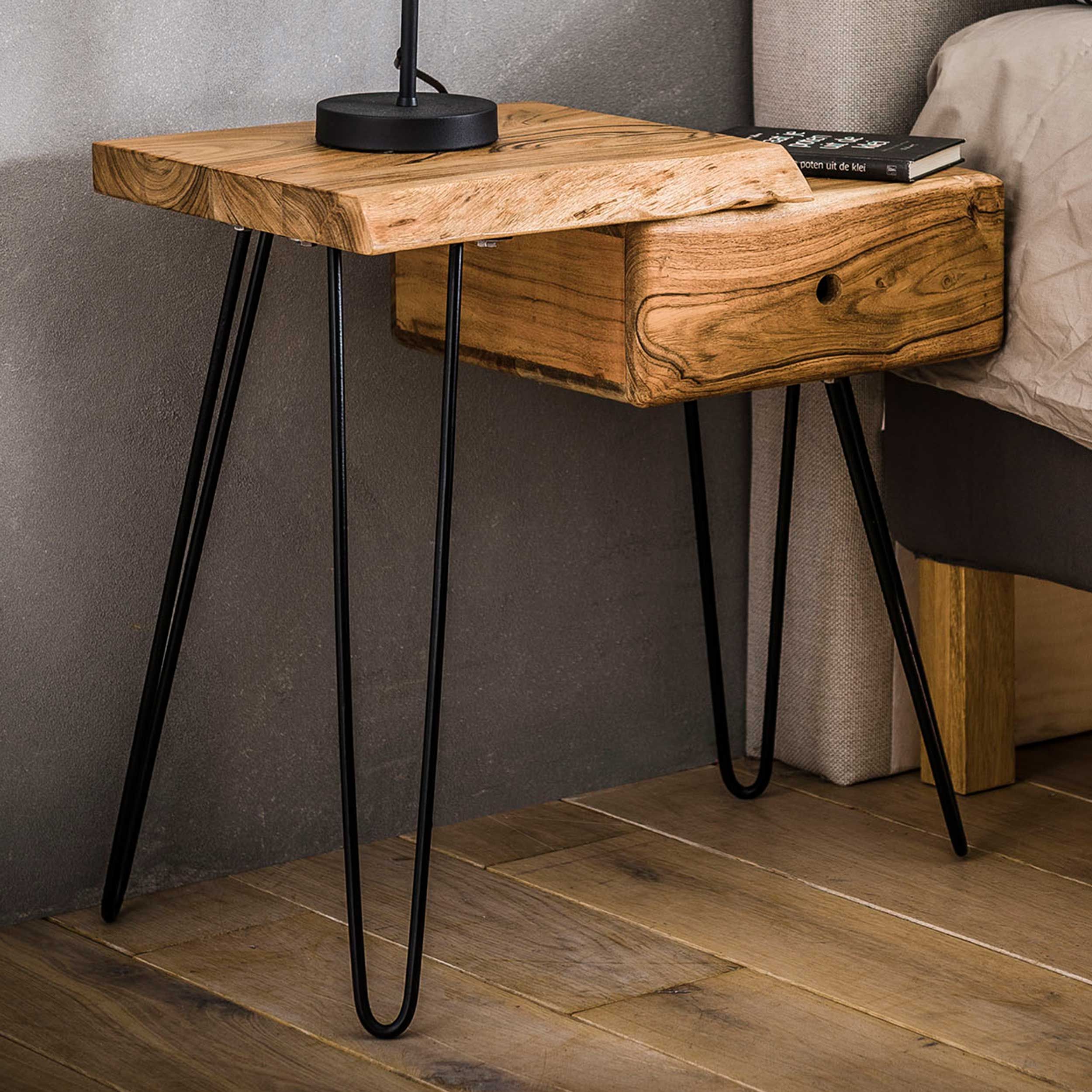 Table de chevet Remi Gauche industriel - bois d'acacia