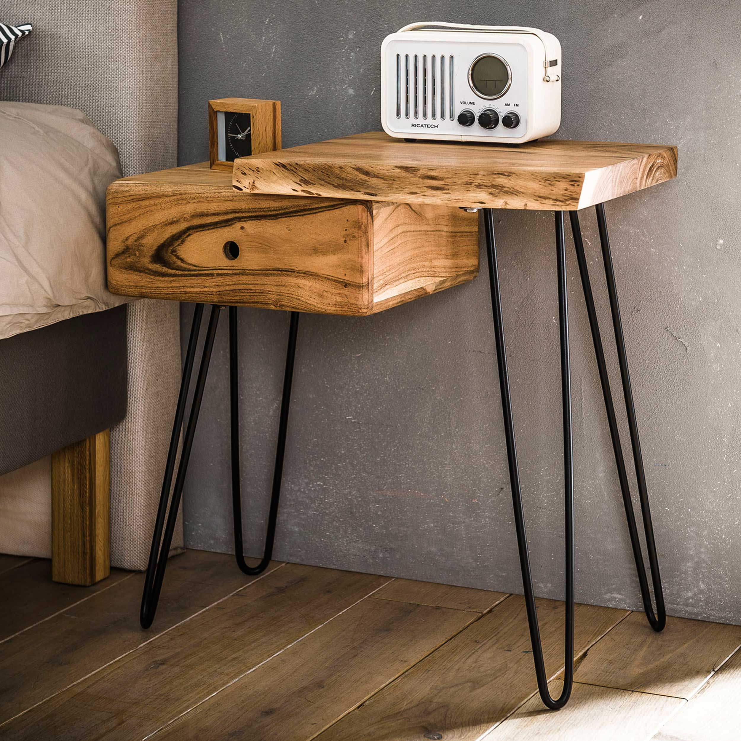 Table de chevet Remi Droite industriel - bois d'acacia