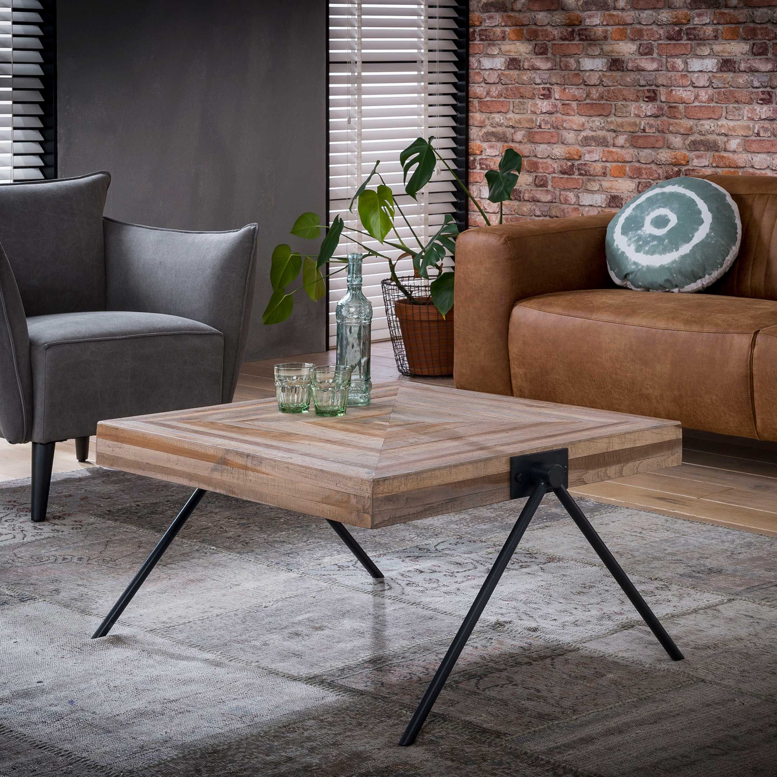 Table basse Teca balance carré 80x80 industriel-teck