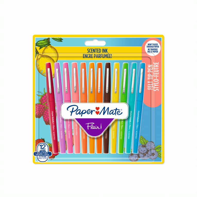 Blister 12 stylos-feutres papermate flair senteur coloris assortis