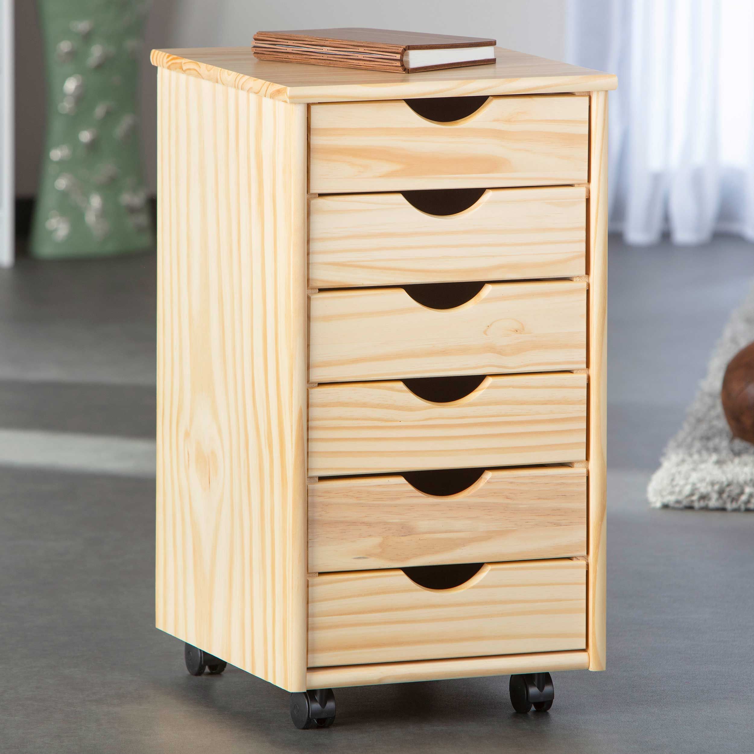 Caisson à tiroirs Lena bois avec roulettes - pin