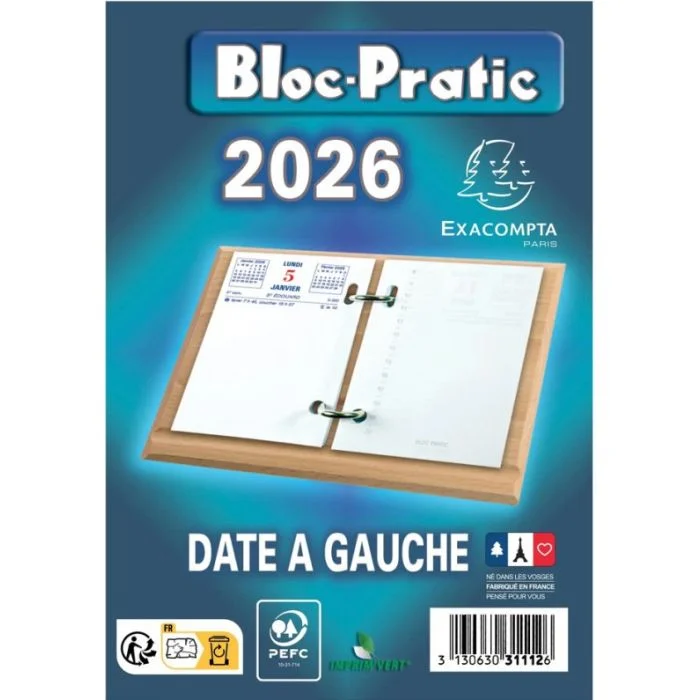 Recharge Bloc éphéméride 2026 - Date à gauche EXACOMPTA