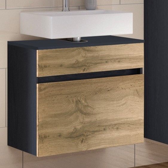 Meuble sous lavabo Luna 60cm 1 tiroir - graphite/chêne