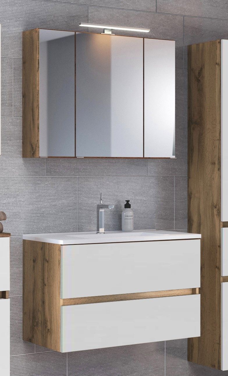 Ensemble salle de bains Luna 2 pièces 80cm - chêne/blanc