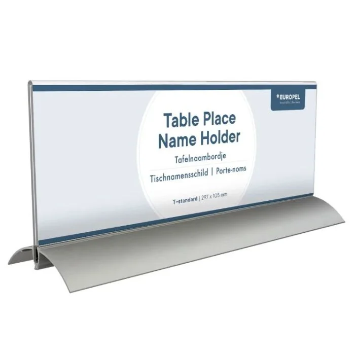 Chevalet de table - Porte-nom avec socle en aluminium - 297 x 105 mm EUROPEL