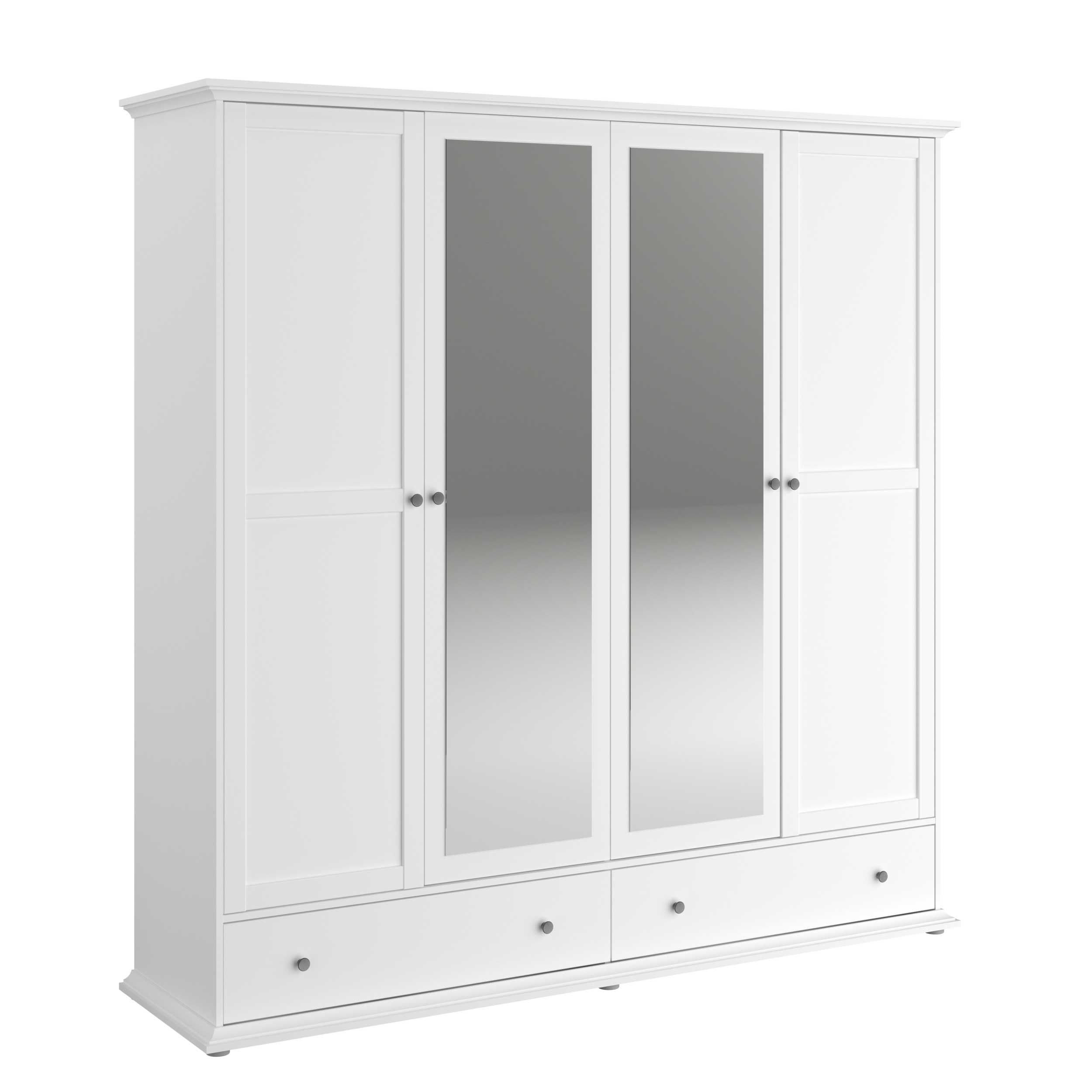Armoire Morgane 199cm avec 4 portes & miroir - blanc