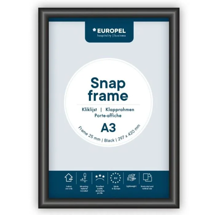 Cadre Porte affiche A3 Profile 25 mm - Noir EUROPEL