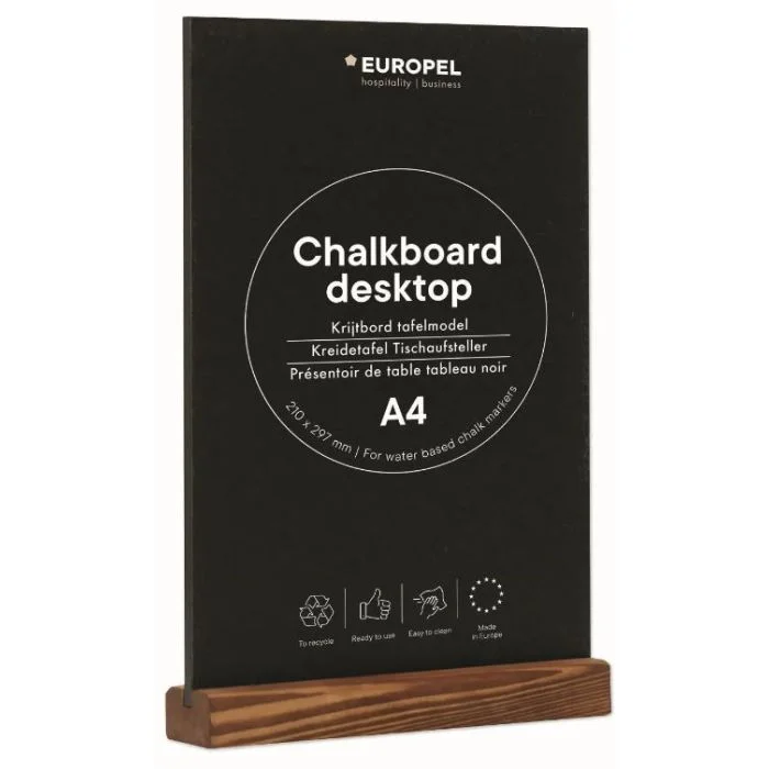 Présentoir de Table - A4/Portrait - Ardoise Socle en bois de Pin EUROPEL