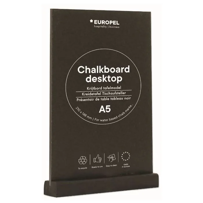 Présentoir de Table - A5/Portrait - Ardoise avec socle en bois Noir EUROPEL