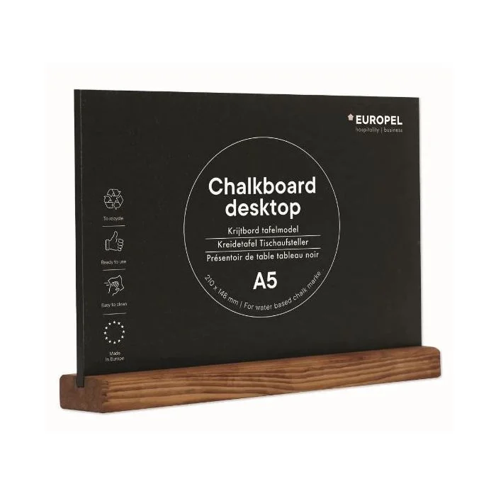 Présentoir de Table - A5/Paysage - Ardoise avec socle en bois de Pin EUROPEL