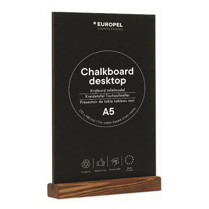 Présentoir de Table - A5/Portrait - Ardoise avec socle en bois de Pin EUROPEL