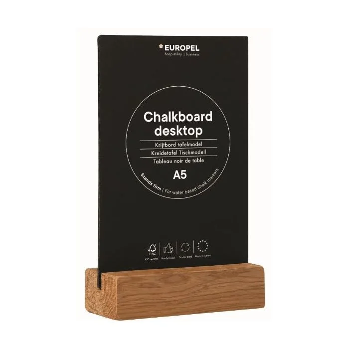 Présentoir de Table - A5 - Ardoise avec socle en Chêne EUROPEL