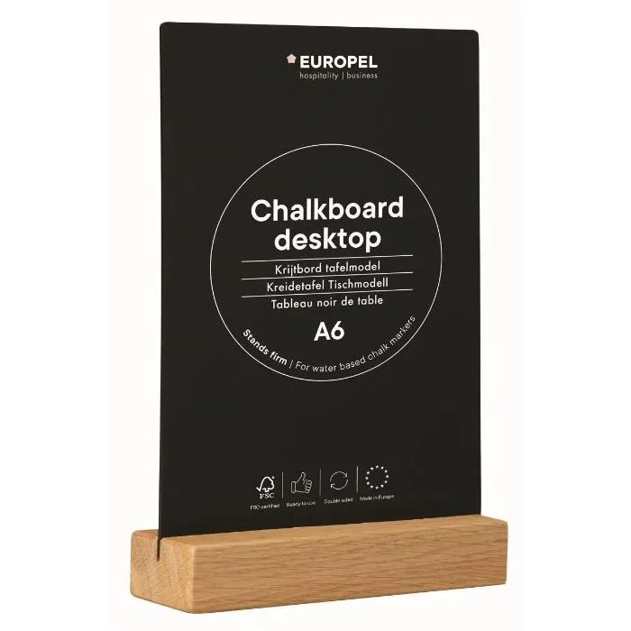 Présentoir de Table - A6 - Ardoise avec socle en Chêne EUROPEL