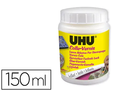 Colle vernis uhu tous découpages tous matériaux finition brillante séchage rapide pot 150ml