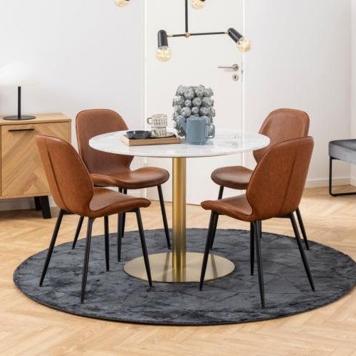 Table à manger Carlos ronde ø105cm - marbre blanc/laiton