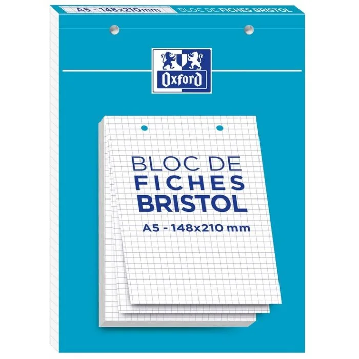 Fiches Bristol quadrillées A5 148 x 210 mm - Blanc OXFORD Lot de 60