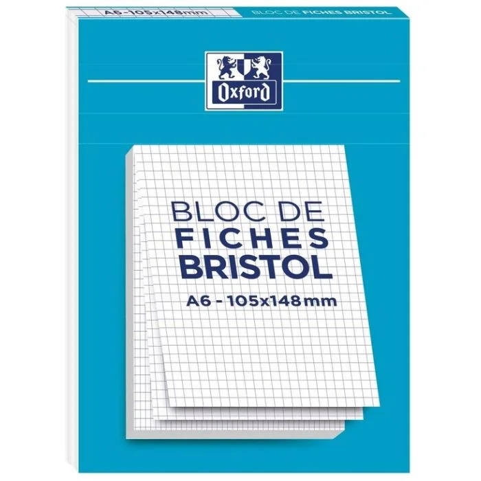 Fiches Bristol quadrillées A6 105 x 148 mm - Blanc OXFORD Lot de 30