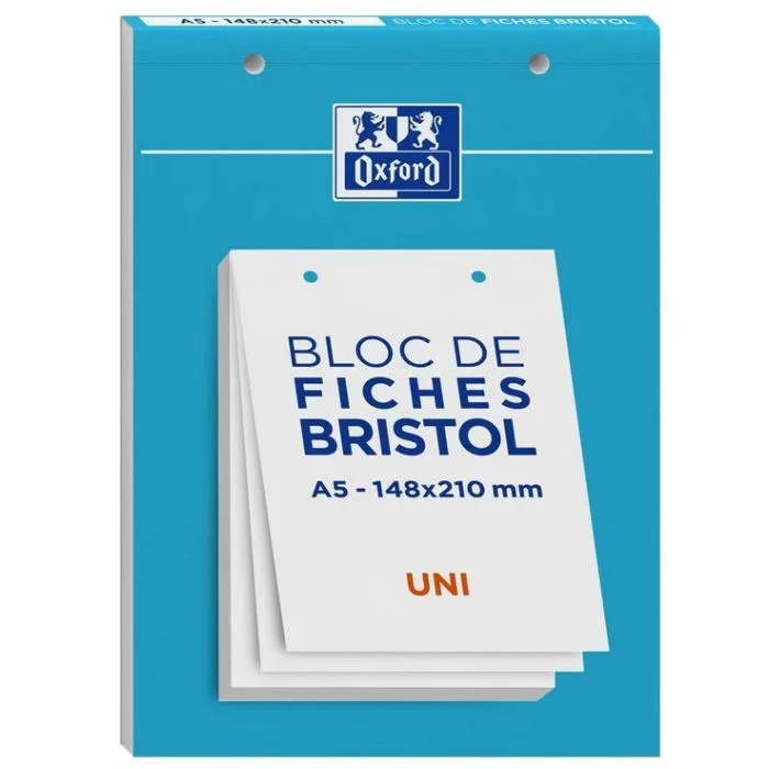 Fiches Bristol Unies A5 148 x 210 mm - Blanc OXFORD Lot de 30