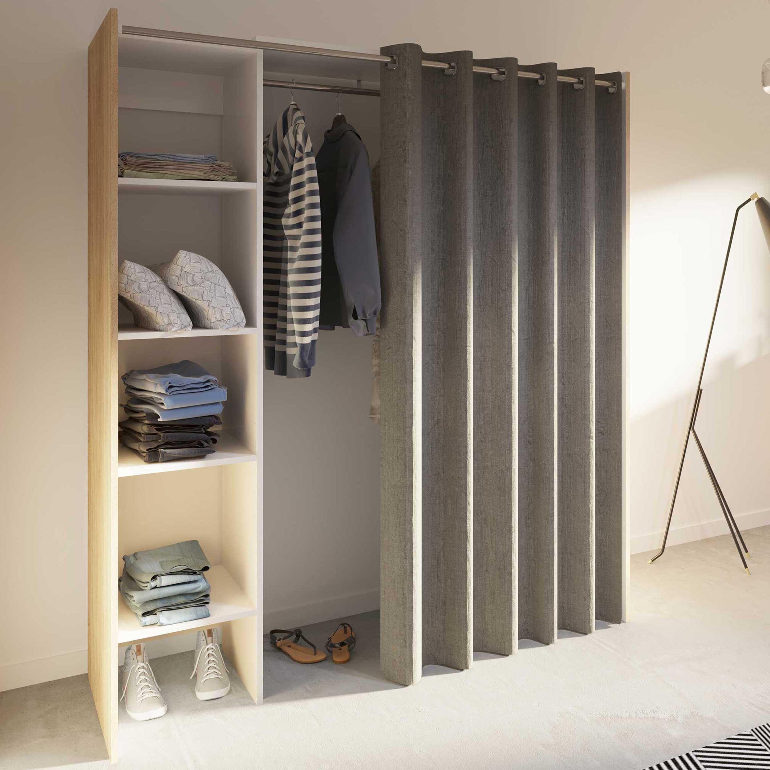 Armoire Spike 123/160cm avec rideau - chêne/taupe