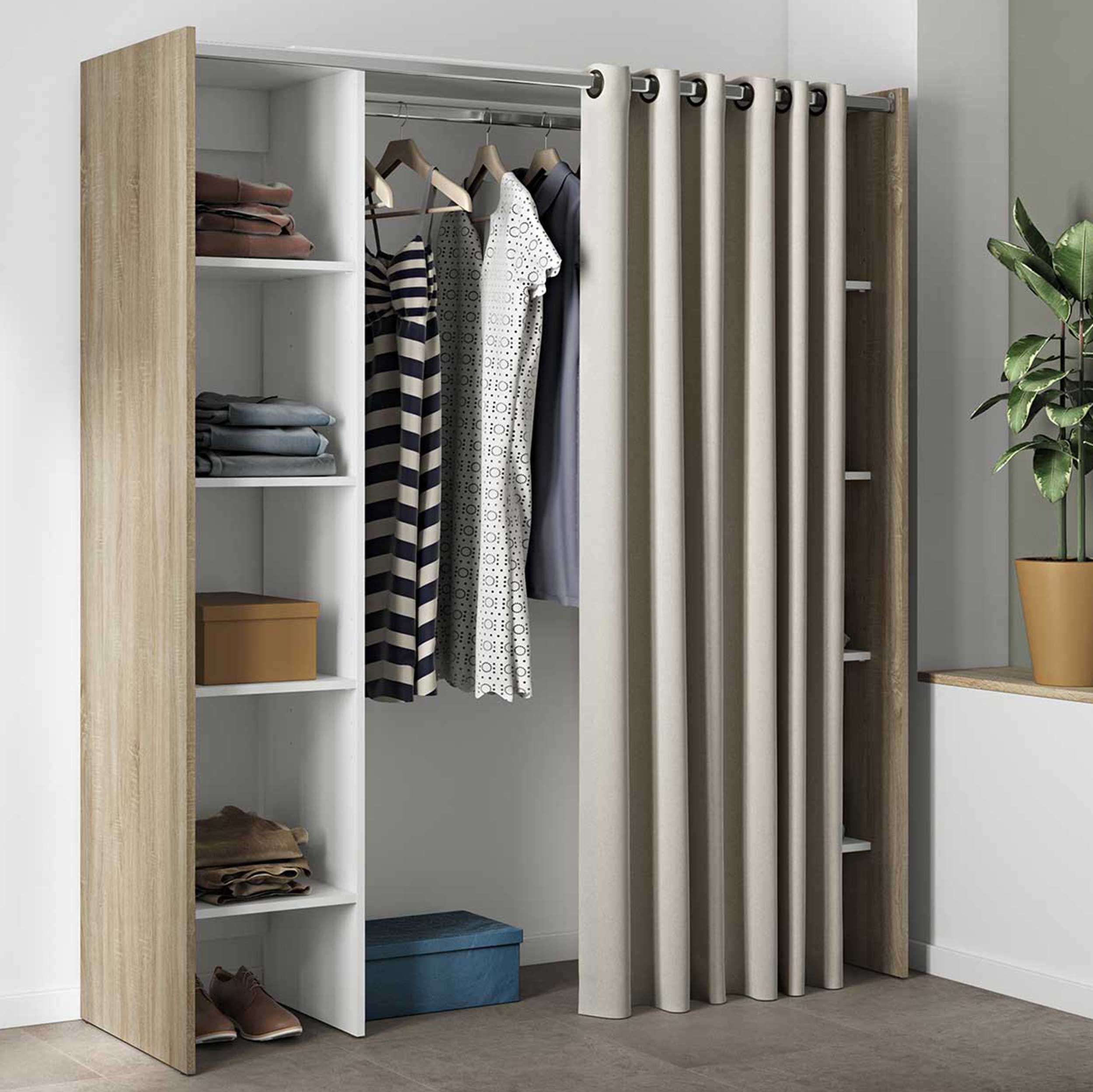 Armoire Spike 112/185cm avec rideau - chêne/écru