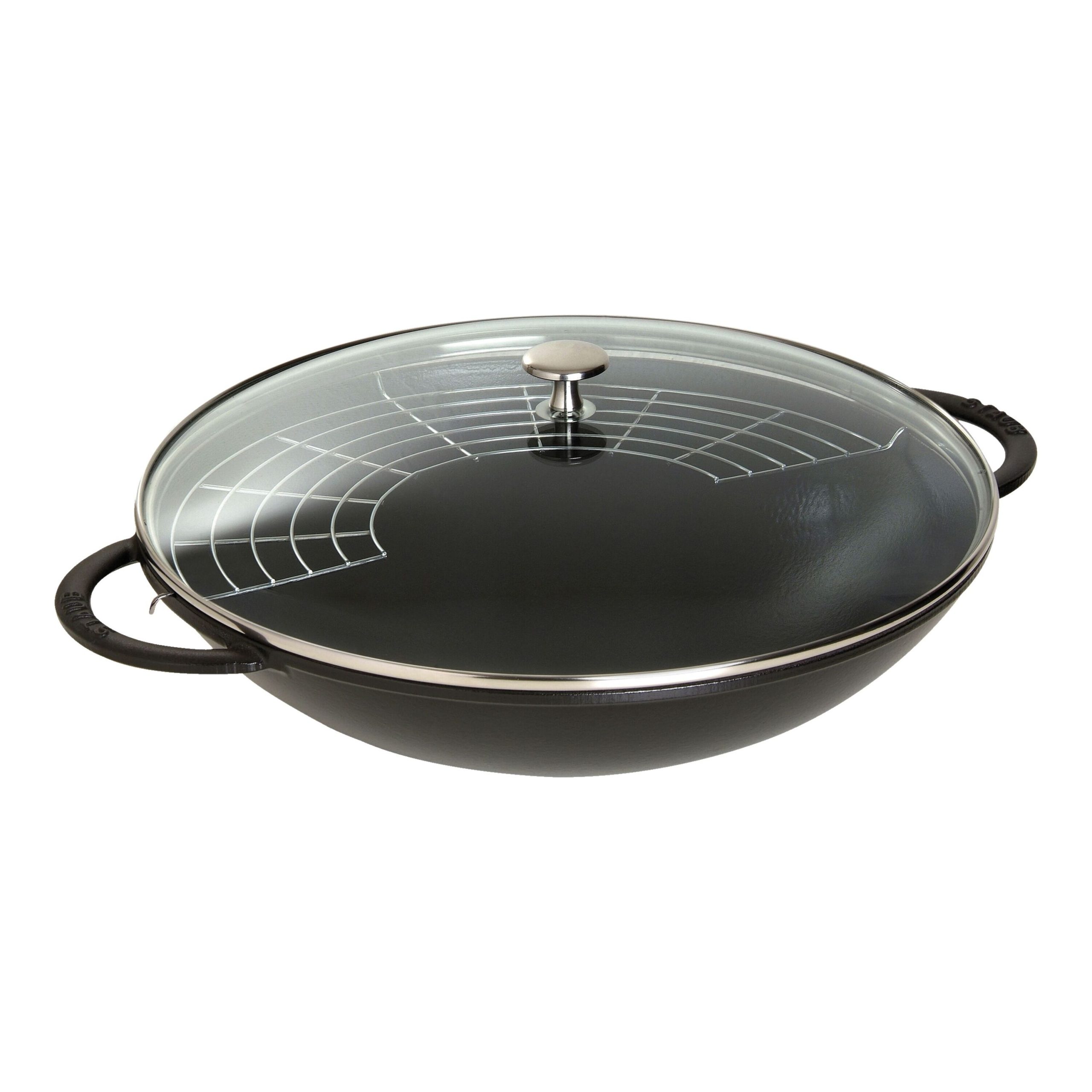 37 cm, Wok avec couvercle en verre, Noir mat