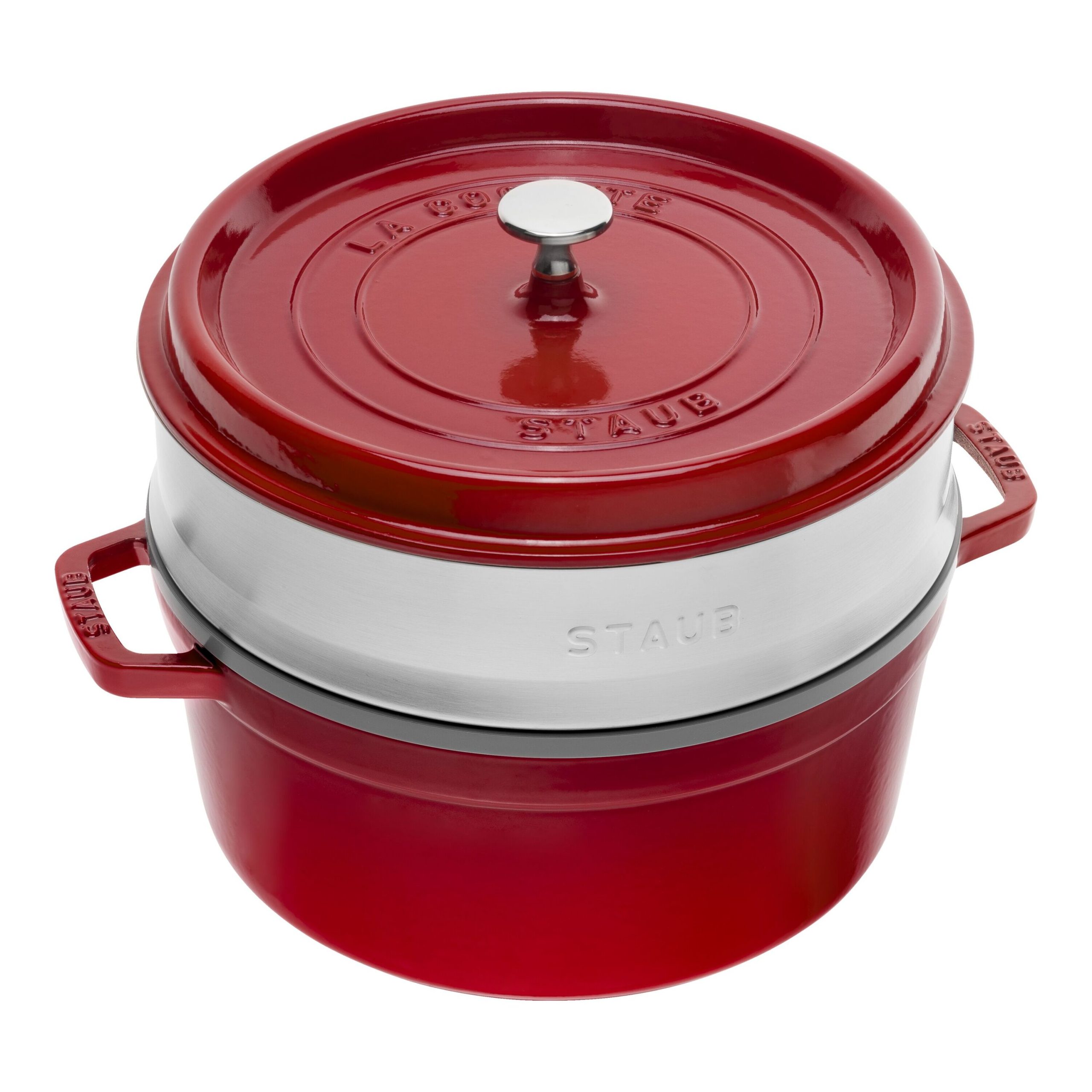 Cocotte avec panier vapeur 26 cm, Rond(e), Cerise, Fonte