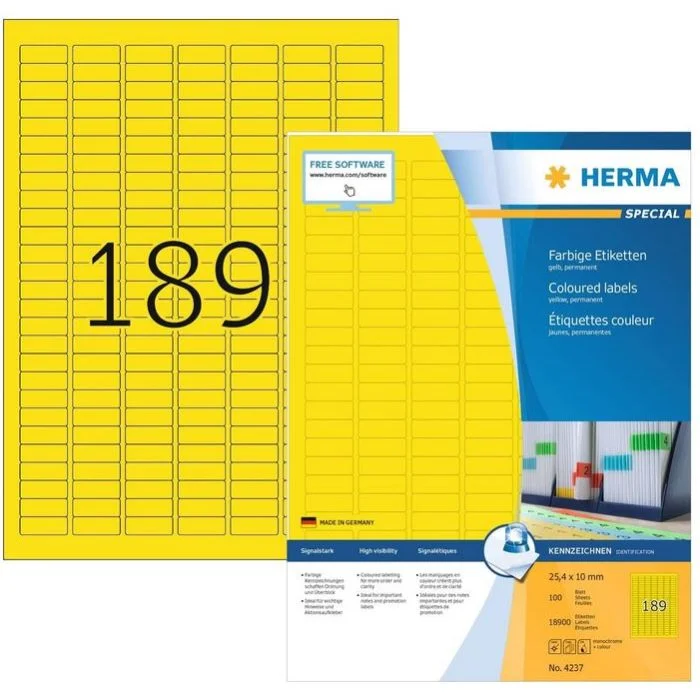 Étiquettes adhésives - 25,4 x 10 mm - Jaune HERMA Lot de 18900