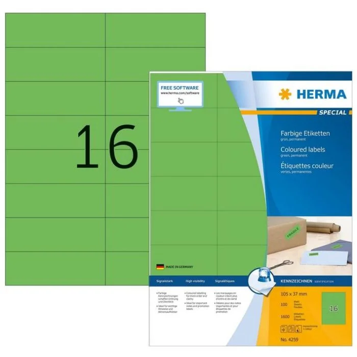 Étiquettes adhésives - 105 x 37 mm - Vert HERMA Lot de 1600