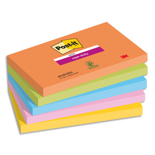 Bloc notes post it super sticky collection boost 76 x 127mm, 5 blocs 90 feuilles