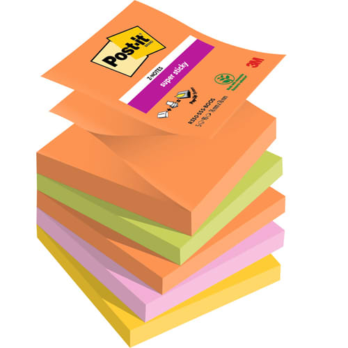 Bloc note post it z-notes super sticky collection boost 76 x 76mm 5 blocs 90 feuilles