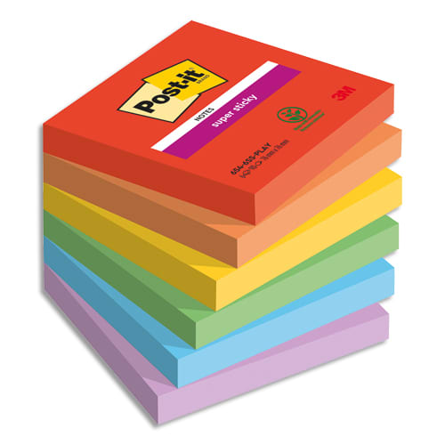 Bloc notes post it super sticky collection playful 76 x 76mm 6 blocs 90 feuilles
