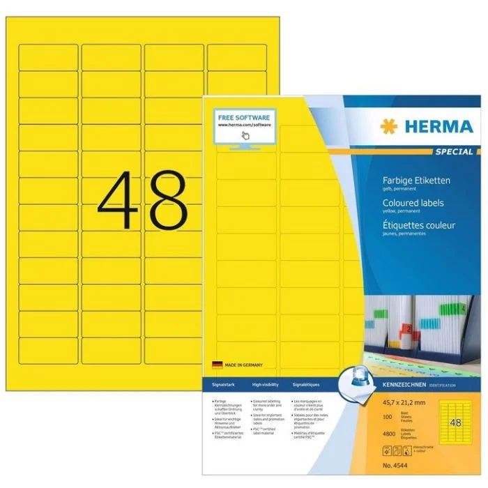 Étiquettes adhésives - 45,7 x 21,2 mm - Jaune HERMA Lot de 4800