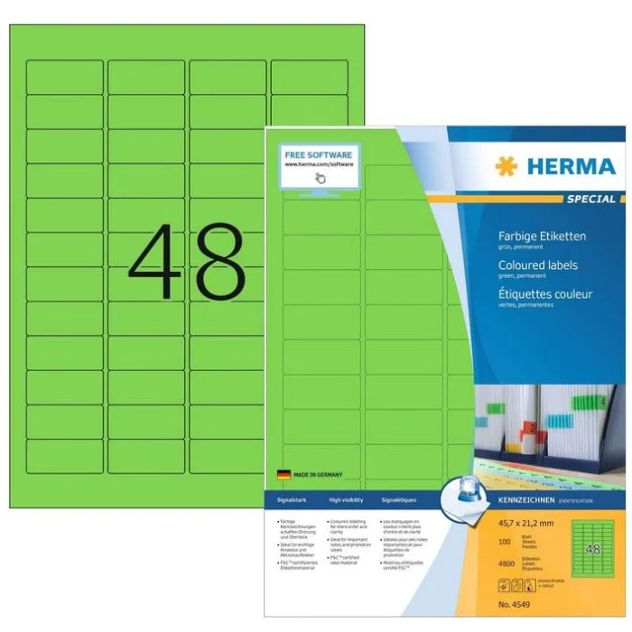 Étiquettes adhésives - 45,7 x 21,2 mm - Vert HERMA Lot de 4800