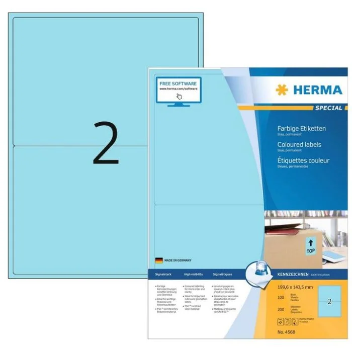 Étiquettes adhésives - 199,6 x 143,5 mm - Bleu HERMA Lot de 200