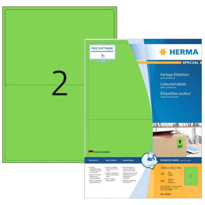 Étiquettes adhésives - 199,6 x 143,5 mm - Vert HERMA Lot de 200