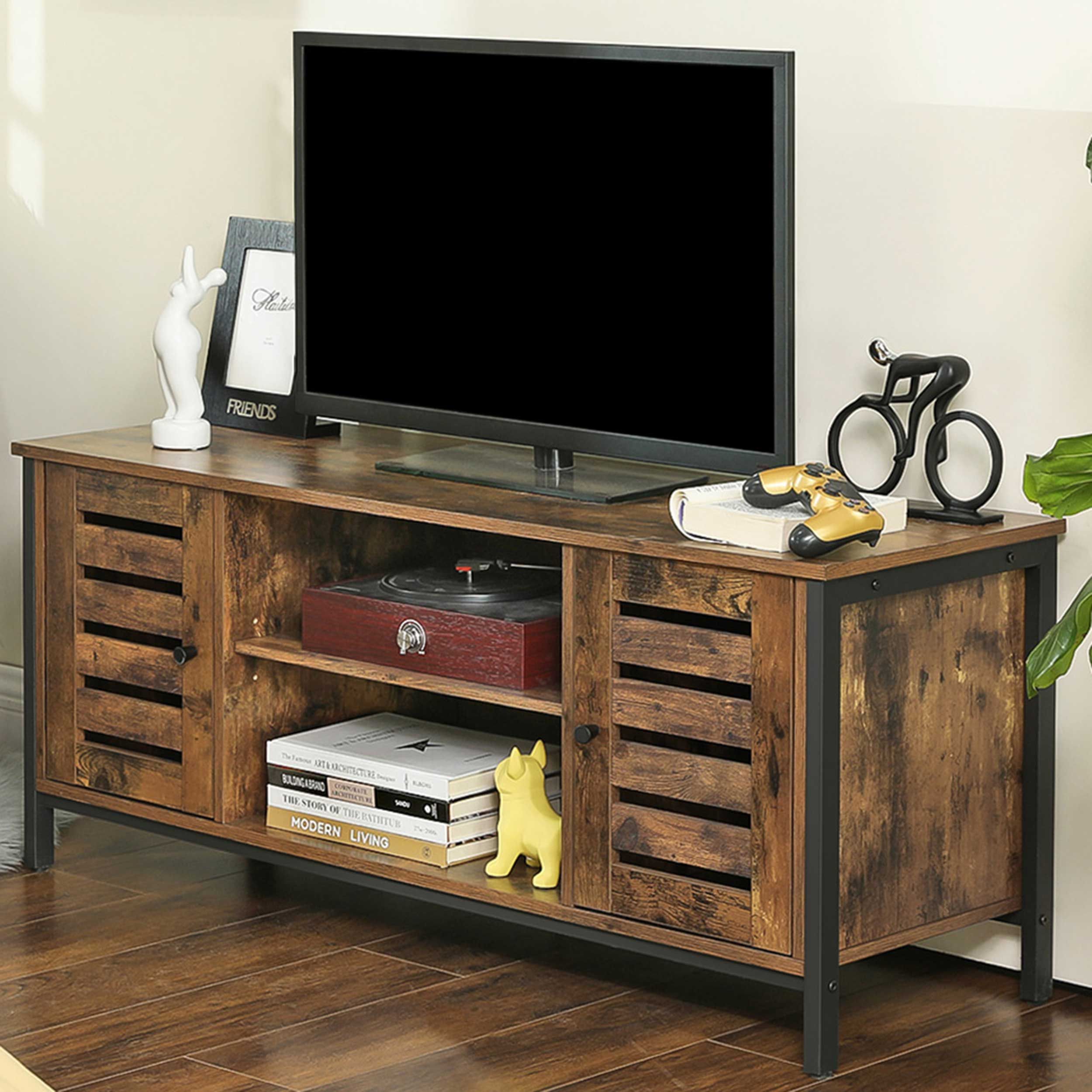 Meuble TV Lance 110cm 2 portes 2 niches - brun rustique/noir