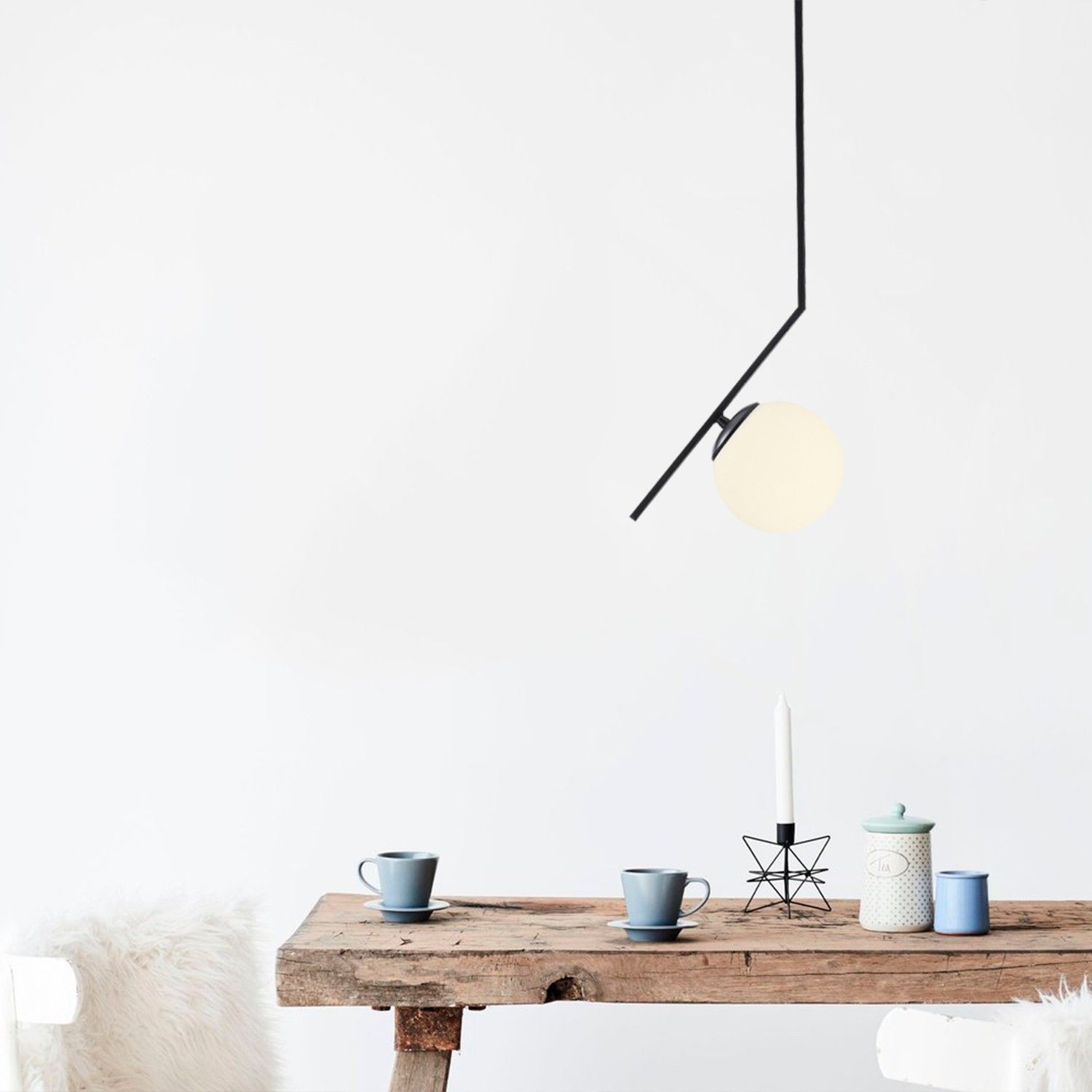 Lustre Sheen | Corps en fer | Capuchon en verre | 25x15 cm | 76 cm de hauteur