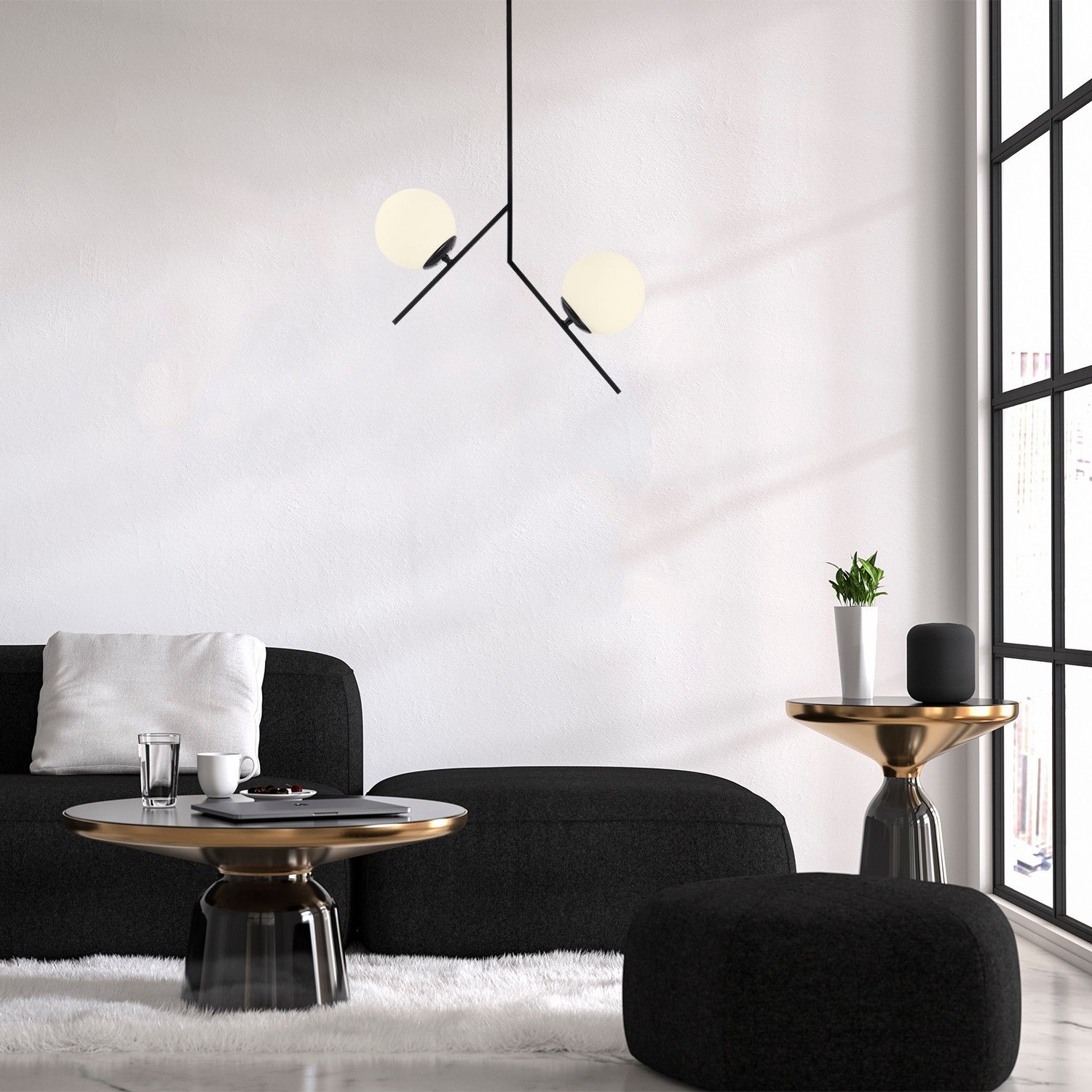 Sheen Chandelier | Corps en métal | Capuchon en verre | Noir