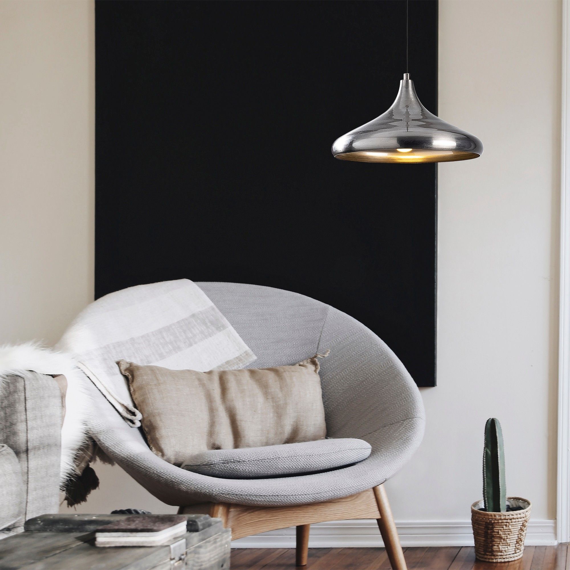 Lustre à corps en métal brillant | 35x35cm | argenté