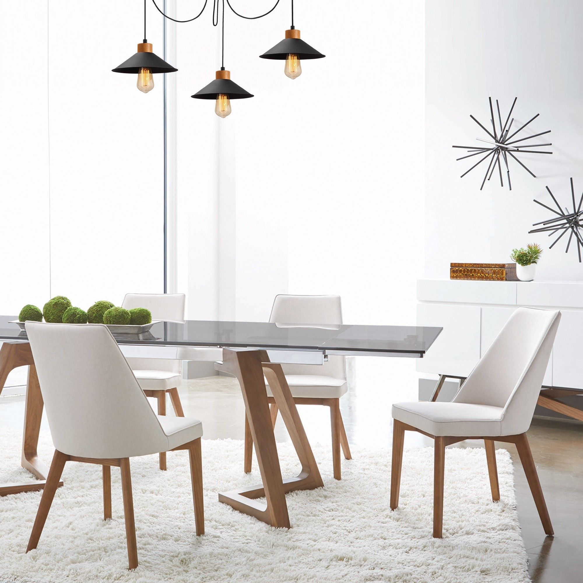 Lustre Noor | Corps en métal Base en bois | Diamètre 114 cm | Hauteur réglable