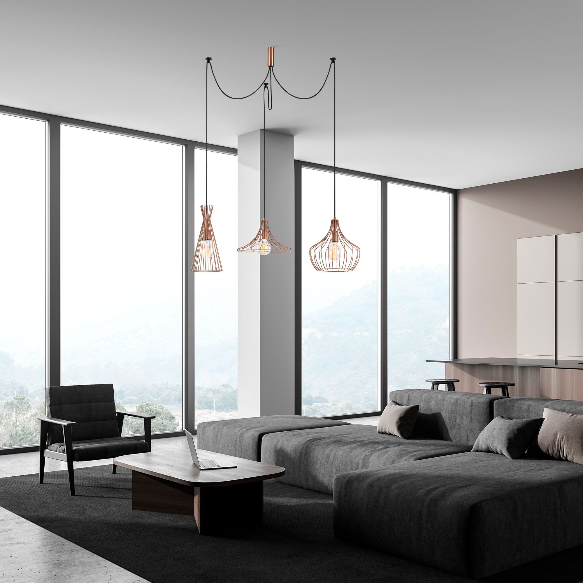 Lustre Noor | Cuivre | 114 cm de diamètre | Hauteur réglable