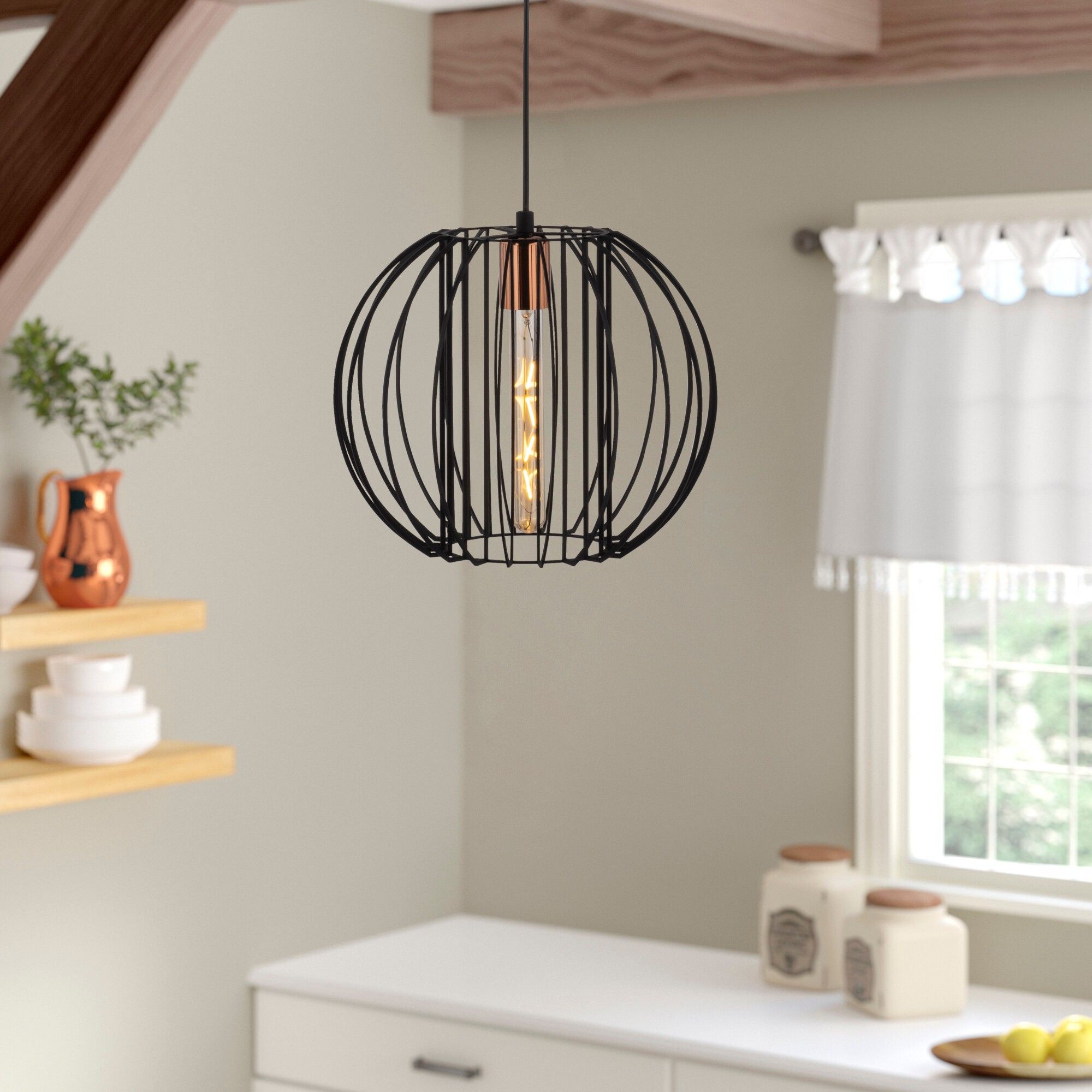 Lustre moderne et épuré | Corps en fer | 33 cm de diamètre | Hauteur réglable | Bronze noir